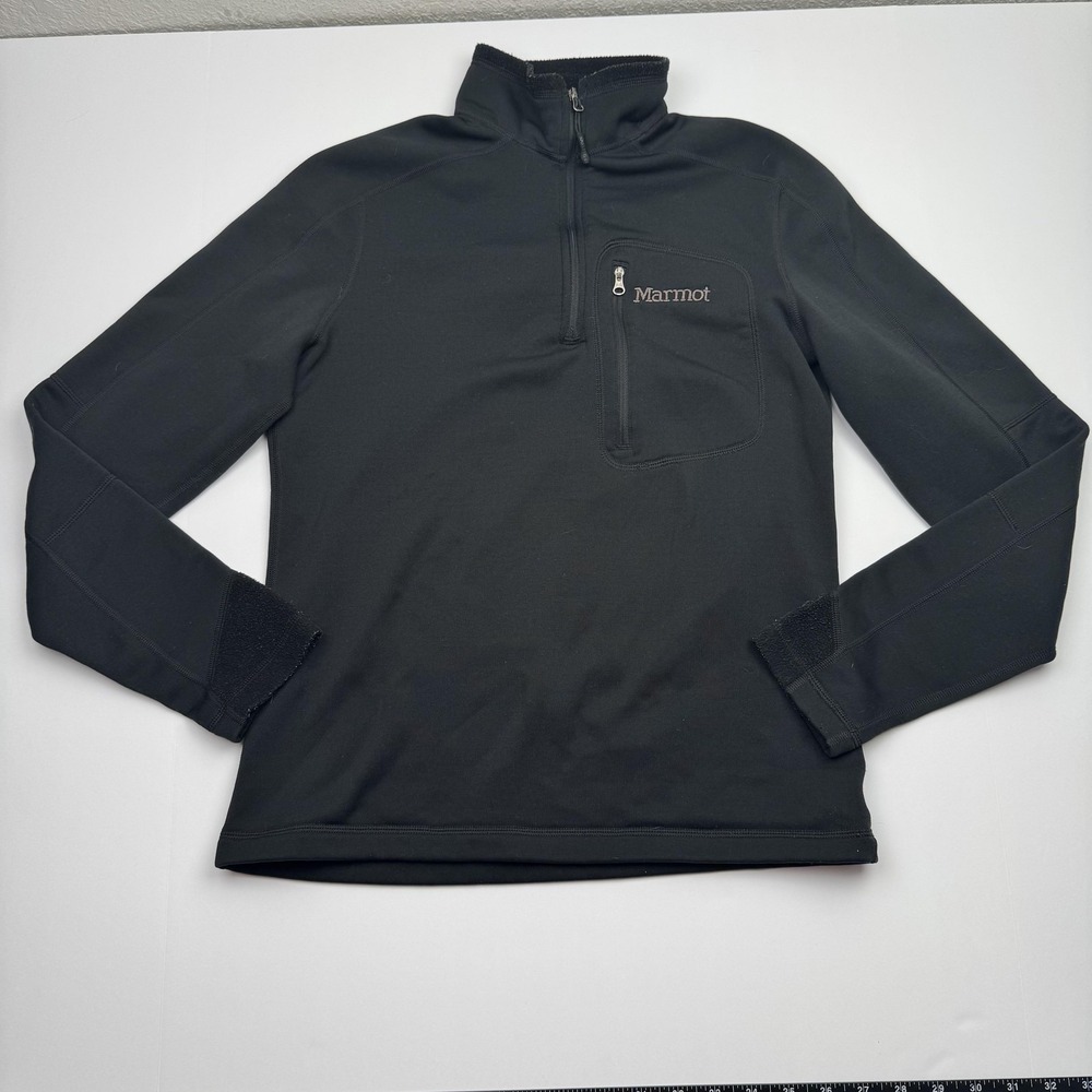 Marmot Sweater Mens Small Black Polartec Fleece Half Zip Pullover Chest Pocket